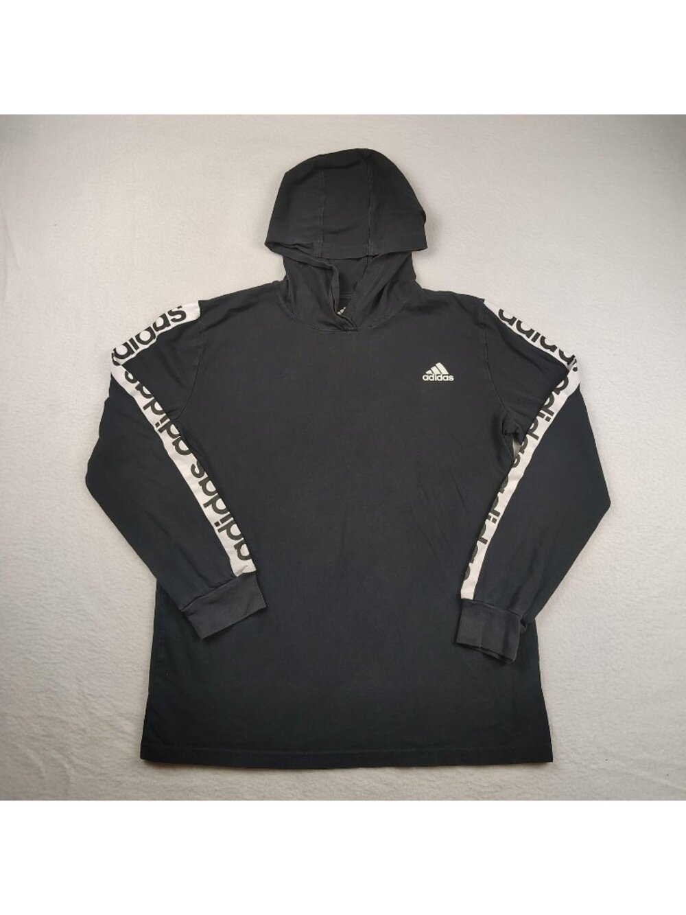 Adidas Hooded Shirt Youth Boys Large 14/16 Black Long Sleeve Pullover